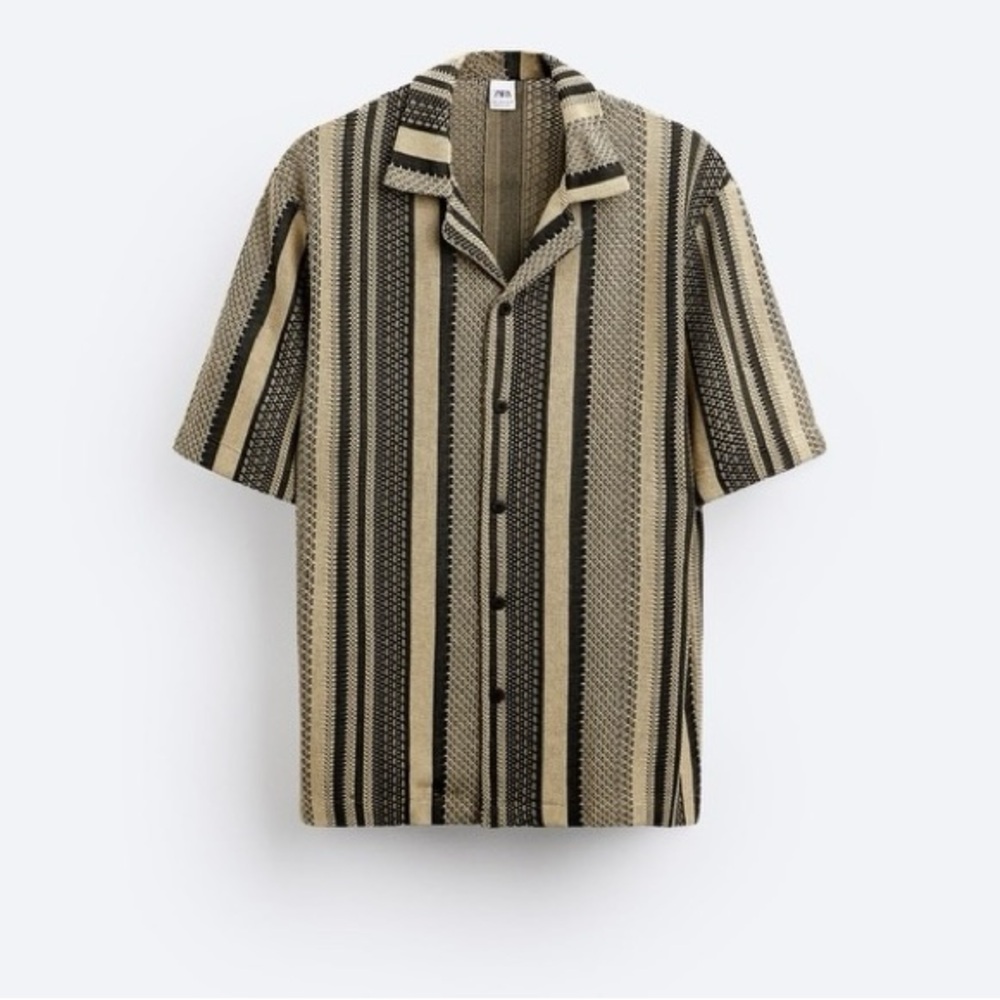 ZARA MENS TEXTURED STRIPED SHIRT BLACK/TAN XL